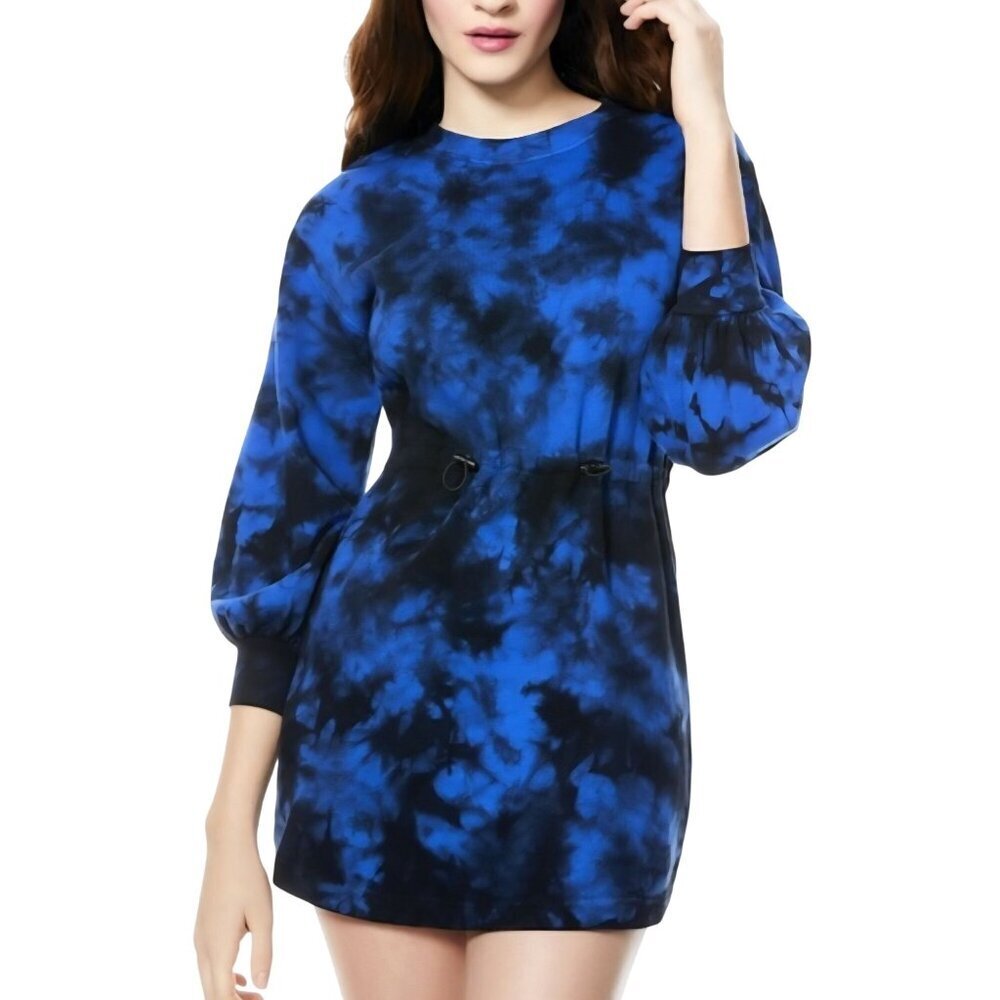 Alice + Olivia Heeda Tie Dye Black Blue Sweatshirt Mini Dress Size S